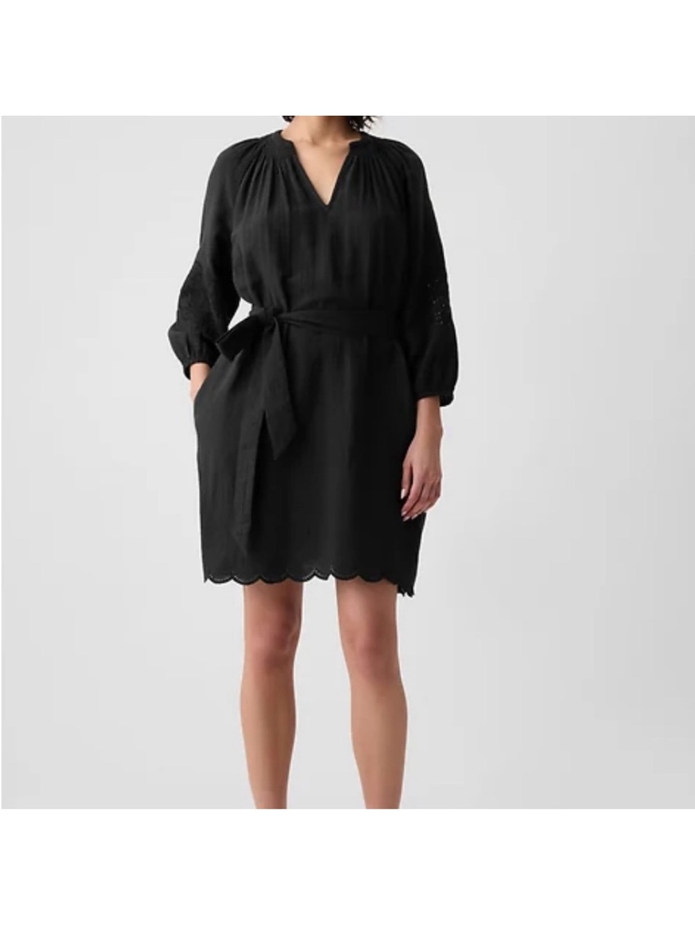 GAP Black Scalloped Hem Gauze Eyelet Trim Sleeves Dress Medium